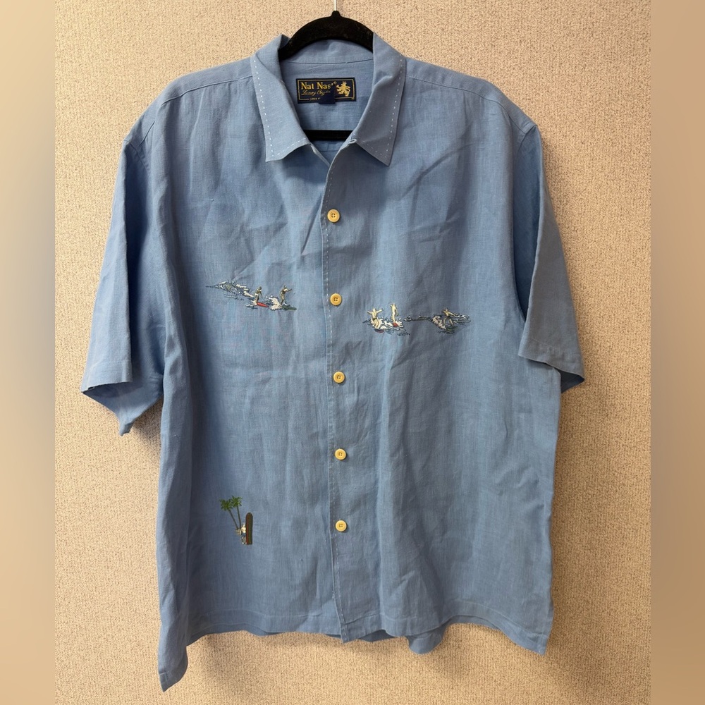 Nat Nast Luxury Originals Embroidered Linen Shirt Men's L Limited Edition #101